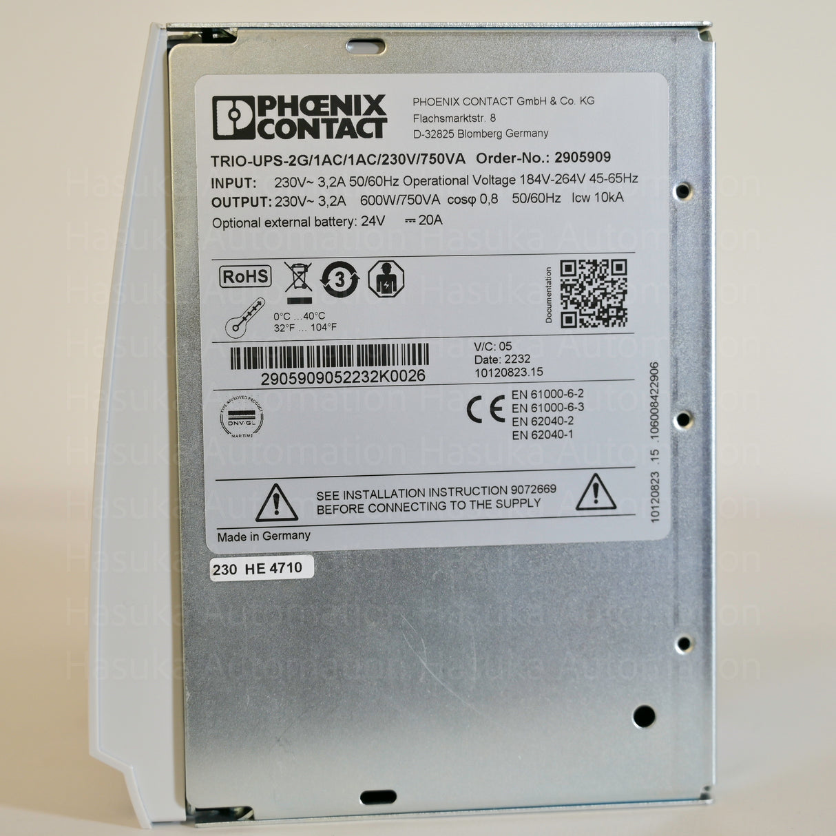 2905909 TRIO-UPS-2G/1AC/1AC/230V/750VA Uninterruptible Power Supply Phoenix Contact