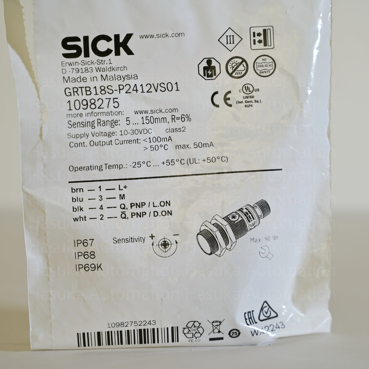 GRTB18S-P2412VS01 1098275 Proximity Photoelectric Sensor Sick