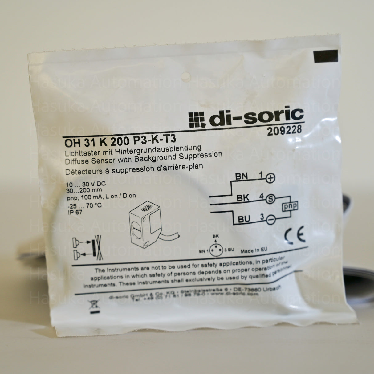 OH 31 K 200 P3-K-T3 209228 Diffuse Photoelectric Sensor di-soric