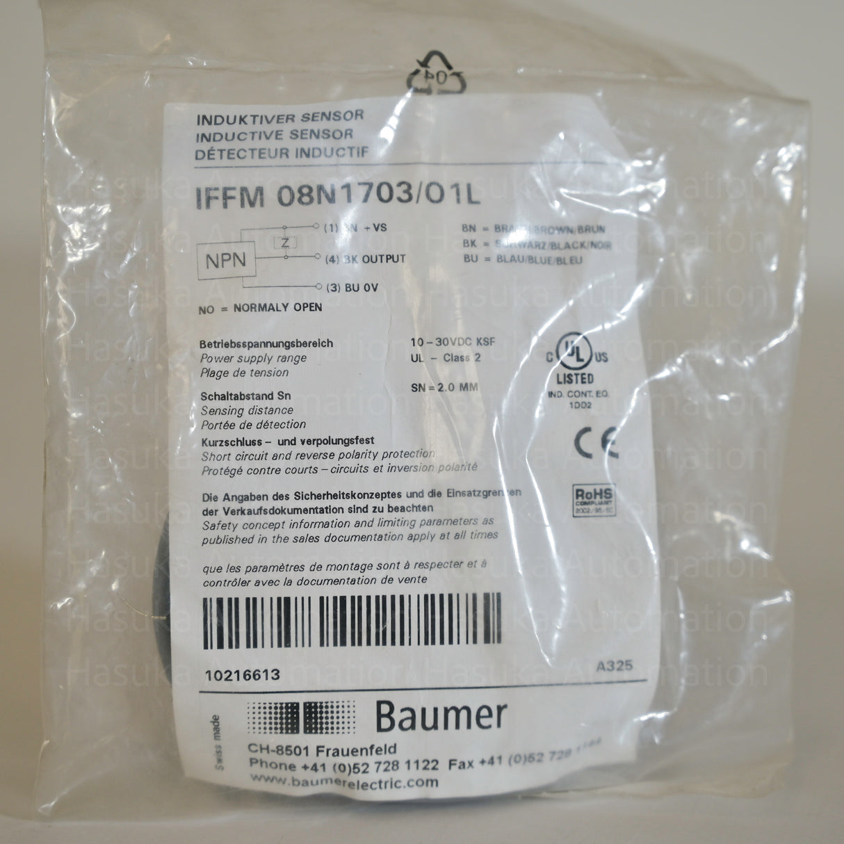 IFFM 08N1703/O1L Rectangular Proximity Sensor Baumer