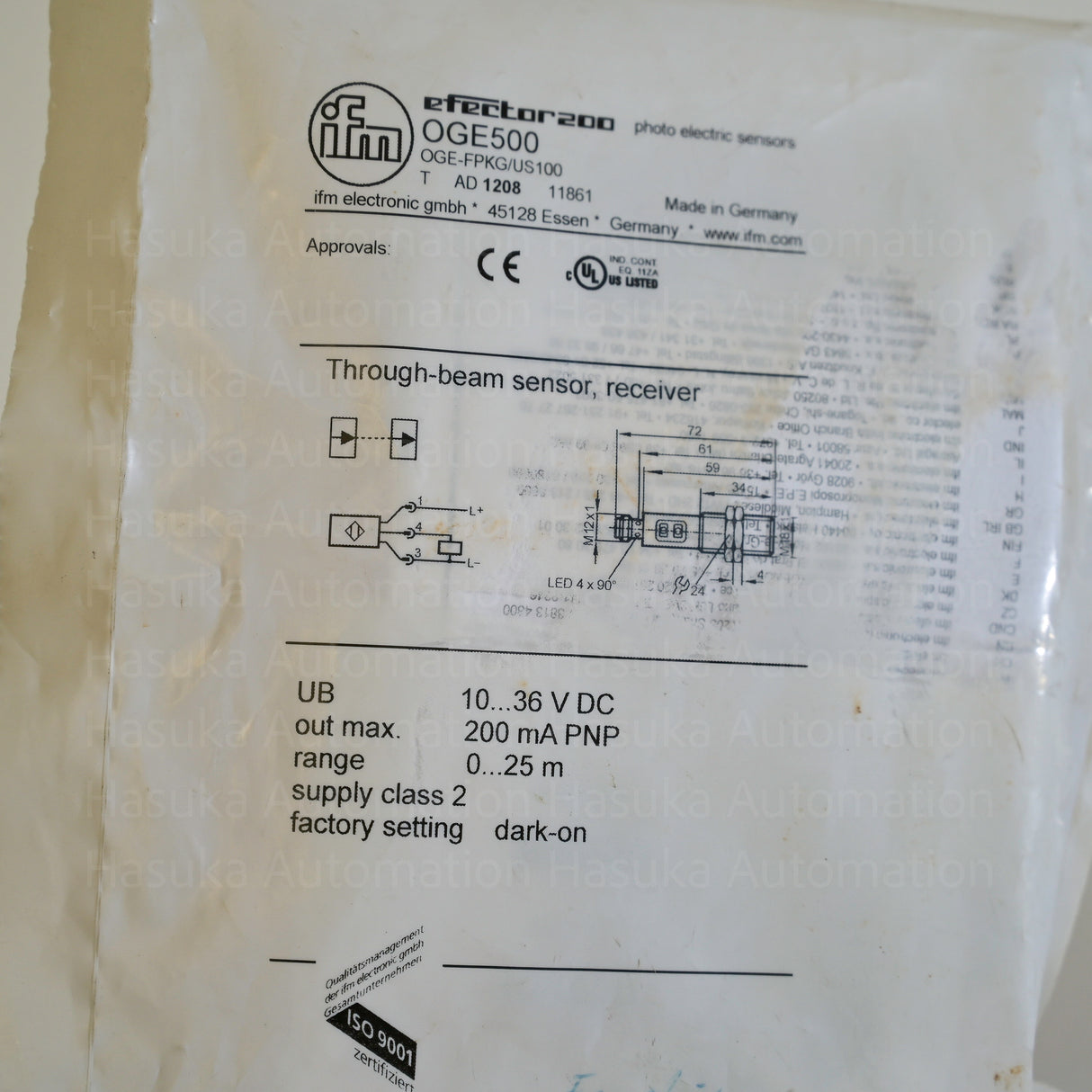 OGE500 OGE-FPKG/US100 Through-beam Sensor Receiver IFM